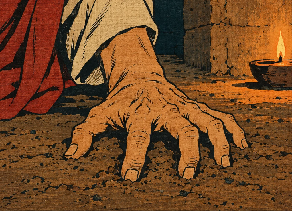 주저앉은 요나의 손이 흙바닥을 짚는다. 손가락이 떨린다.